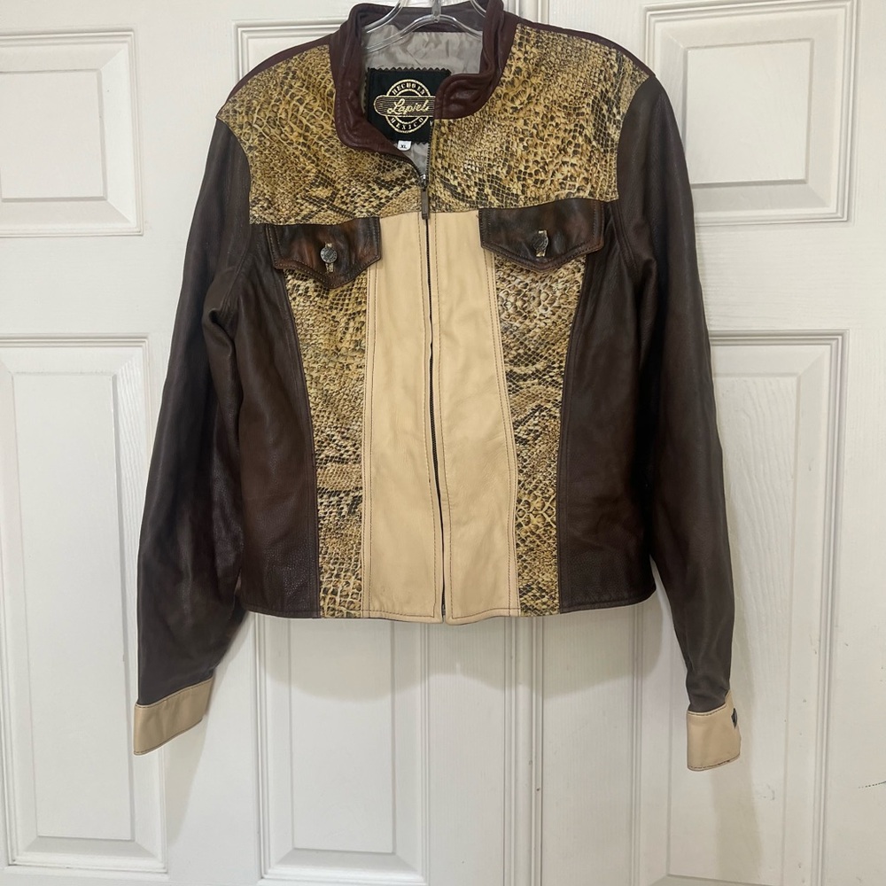La Piel Multicolored Leather Jacket Women Medium  Biker Concert Western Grunge‎